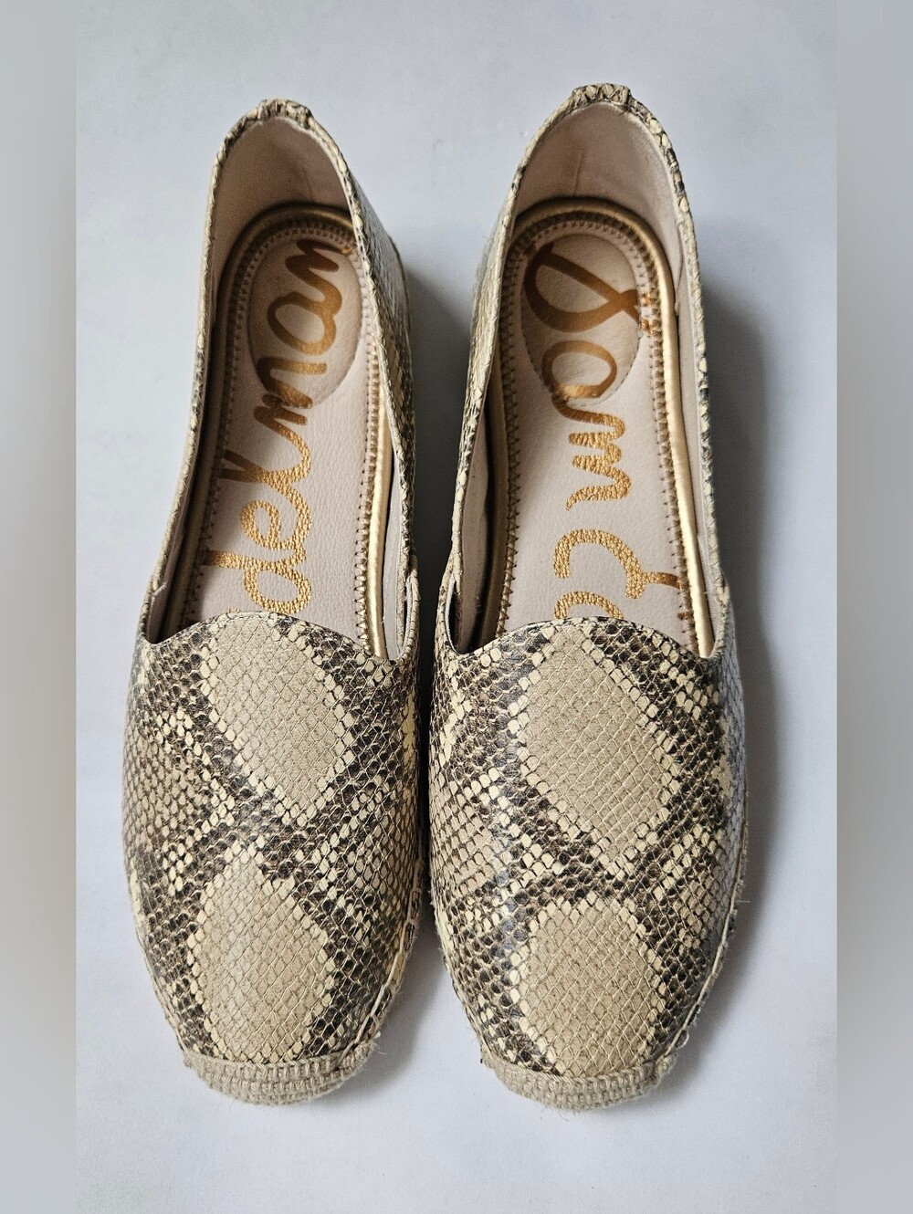Sam Edelman Kesia  Beige Snake-Print Slip-On Loafers Size 9.5 M